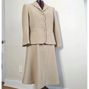Lauren Ralph Lauren‎ Wool Blend L - XL Beige Jacket Blazer A-line Skirt Set